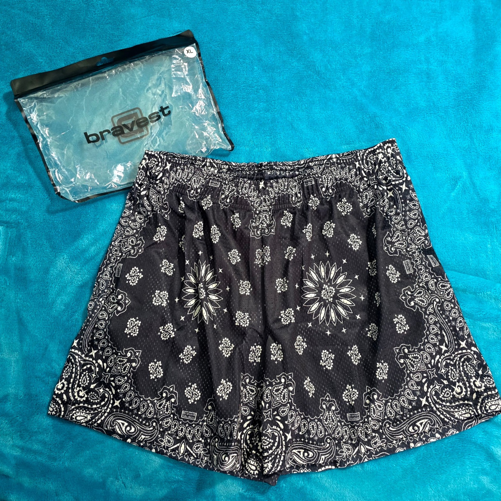 Nwt Authentic Bravest Studios Black Two Tone Paisley Shorts Size Xl
